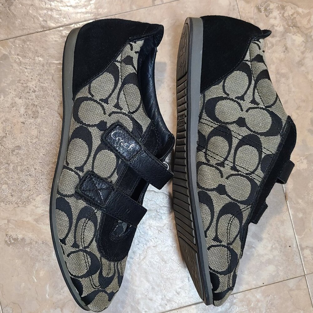 Size 8, womens "Kyrie" style, coach shoes brown/tan w/ brown suede and velcro